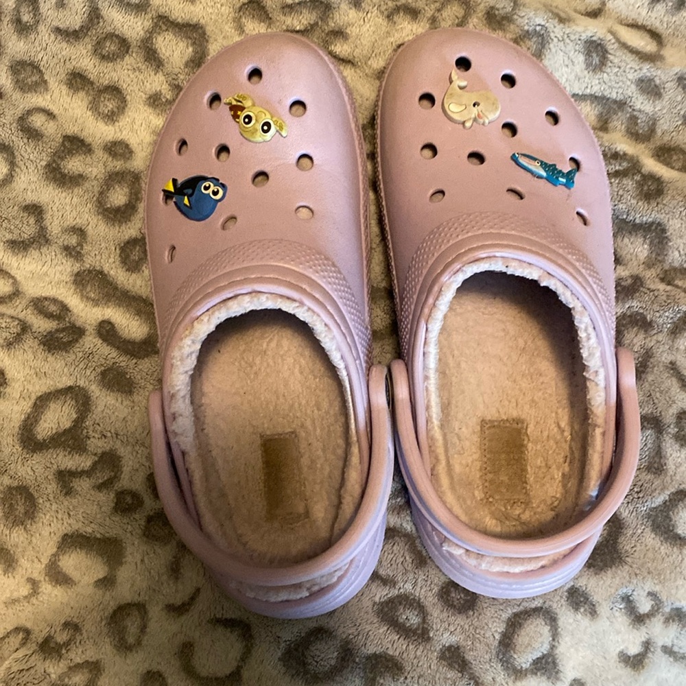 Purple fuzzy crocs